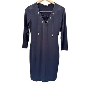 Calvin Klein // black lace up v neck long sleeves dress size 4 dr1